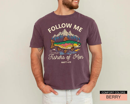 Christian Fishing Shirt, Follow Me Fishers of Men Tee, Matthew 4 19 Scripture Top