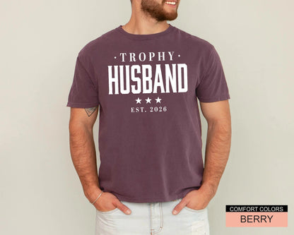 Trophy Husband Est Year Shirt, Retro Anniversary Tee for Him, Funny Newlywed Groom Outfit