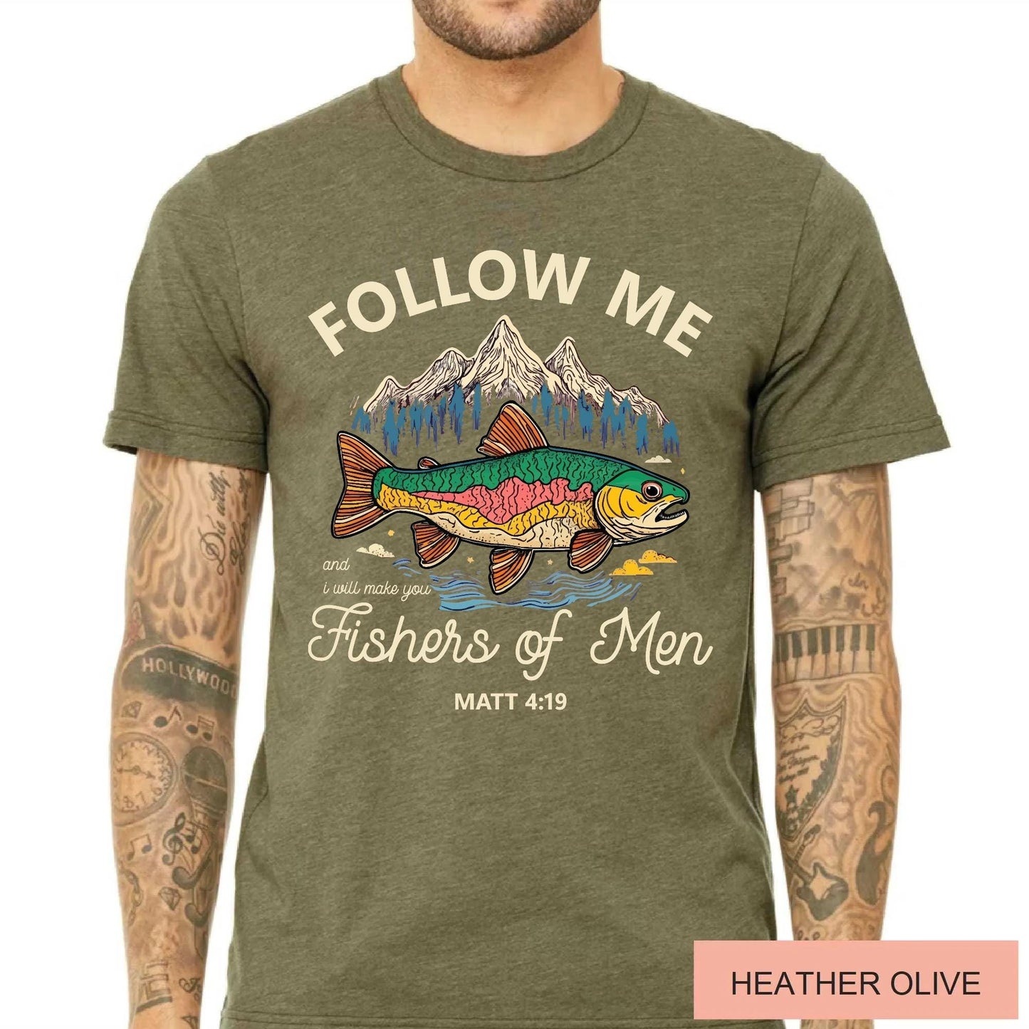 Christian Fishing Shirt, Follow Me Fishers of Men Tee, Matthew 4 19 Scripture Top