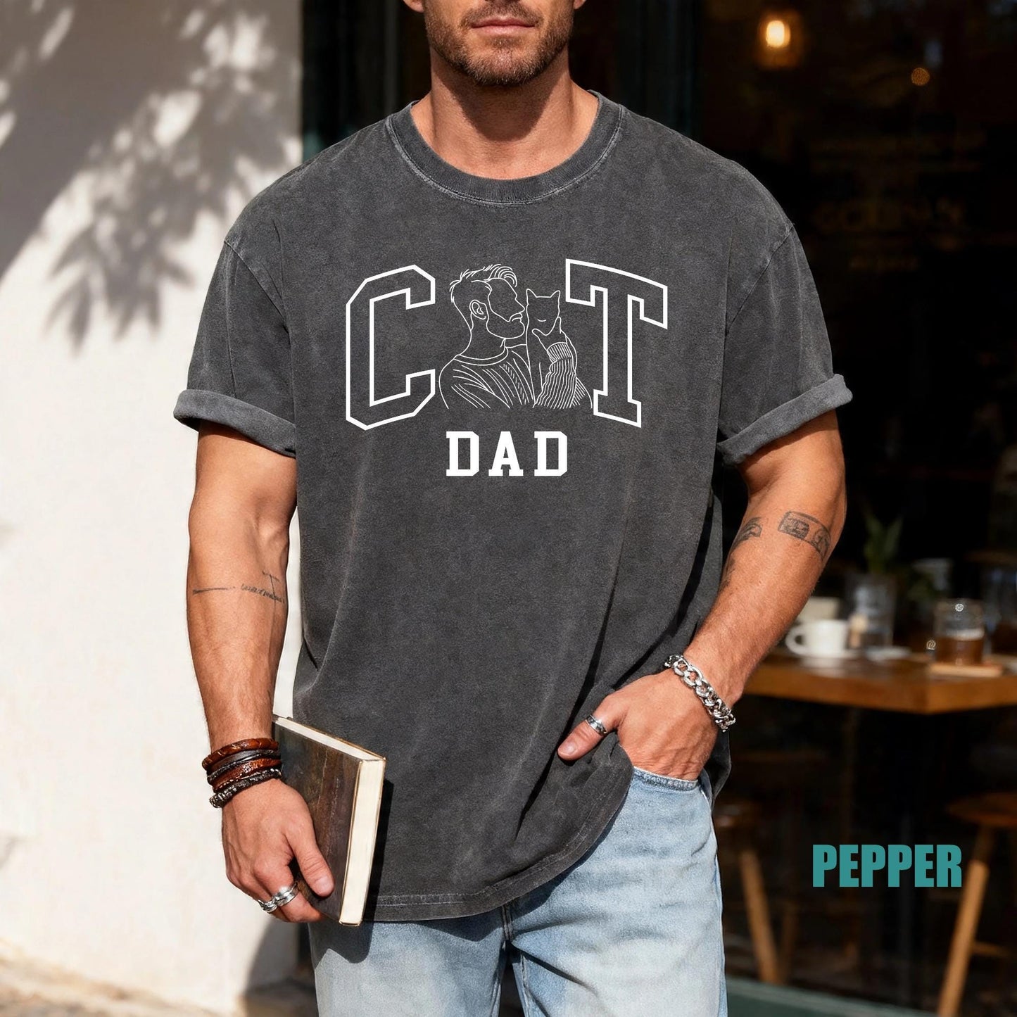 Custom Cat Dad Photo Shirt - Personalized Portrait Gift