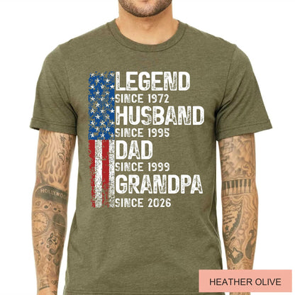 Custom Date Legend Husband Dad Grandpa Shirt, Fathers Day Tee