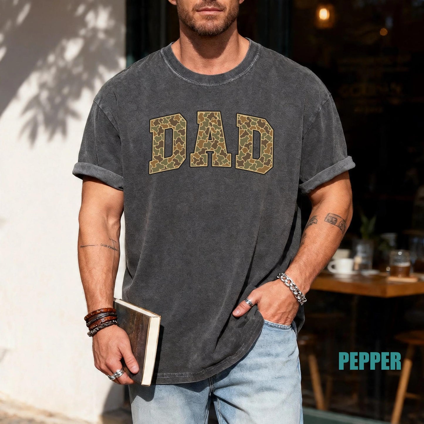 Army Father Tee - Camouflage Letters Dad Tshirt