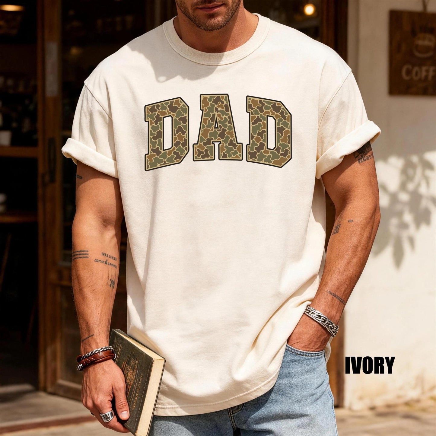 Army Father Tee - Camouflage Letters Dad Tshirt