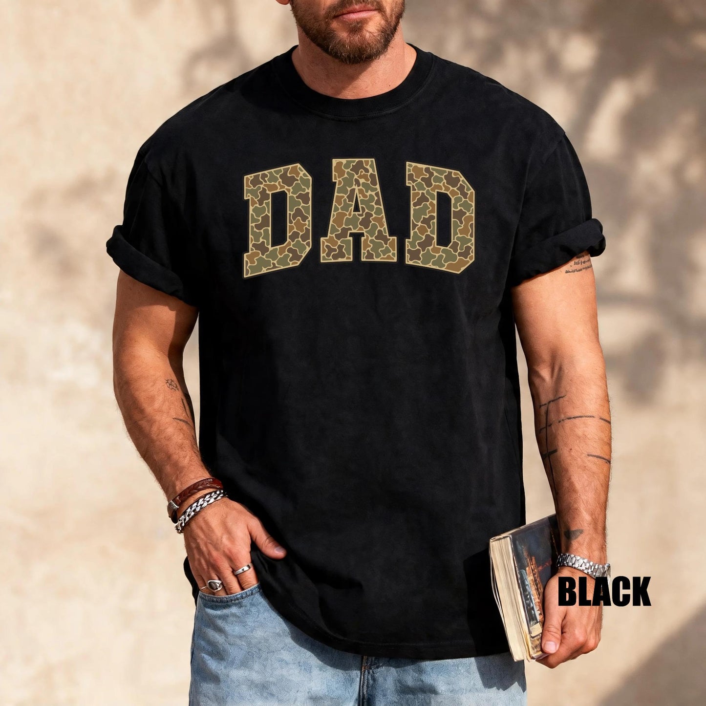 Army Father Tee - Camouflage Letters Dad Tshirt