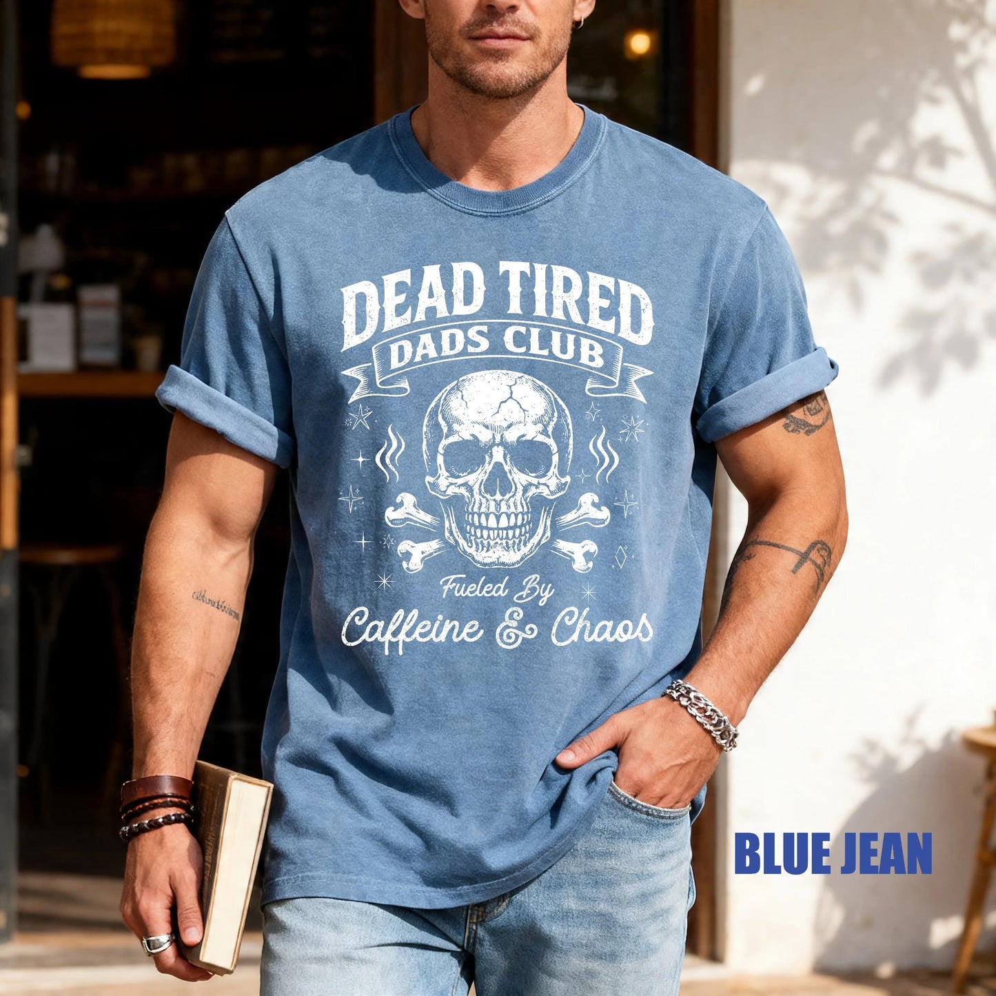 Retro Skull Father's Day Shirt, Dead Tired Dads Club Fueled By Caffeine and Chaos