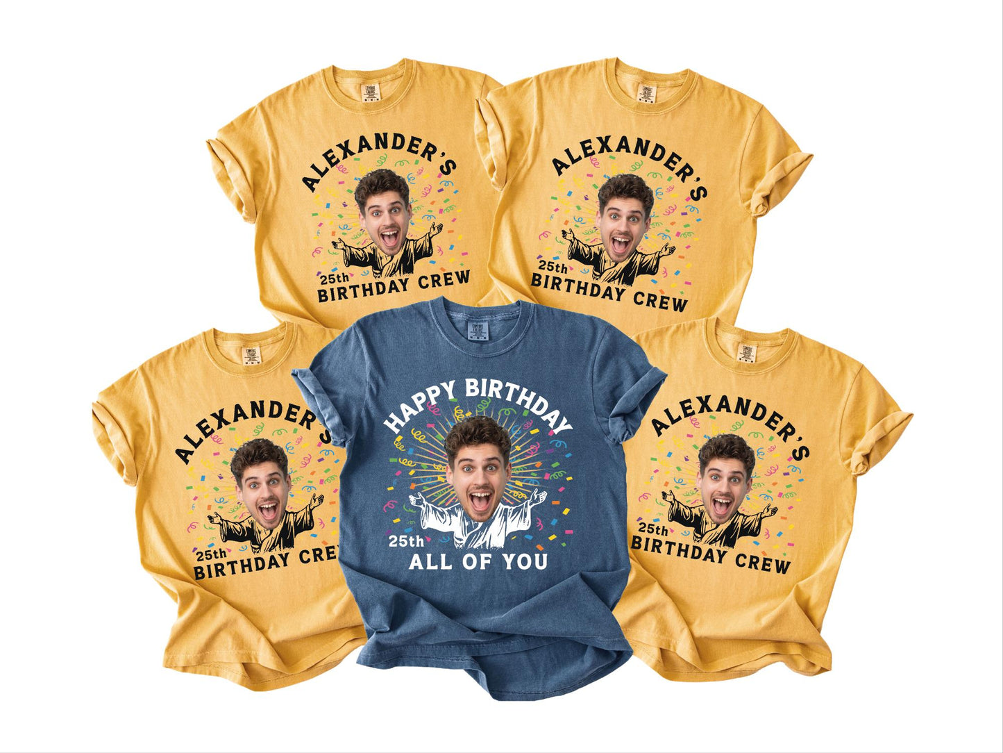 Custom Face 25th Birthday Shirt, Personalized Name Photo Party Man Tee, Matching Group Birthday Crew Outfit