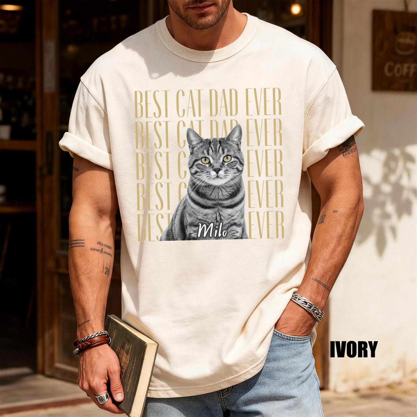 Vintage Photo Cat Dad Shirt, Custom Pet Picture Tee, Unique Present for Fathers Day