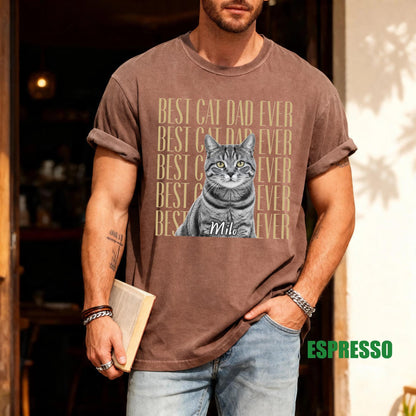 Vintage Photo Cat Dad Shirt, Custom Pet Picture Tee, Unique Present for Fathers Day