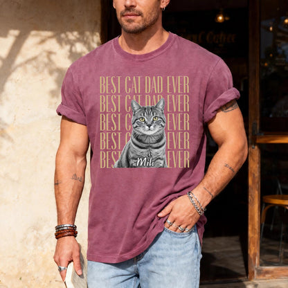 Vintage Photo Cat Dad Shirt, Custom Pet Picture Tee, Unique Present for Fathers Day