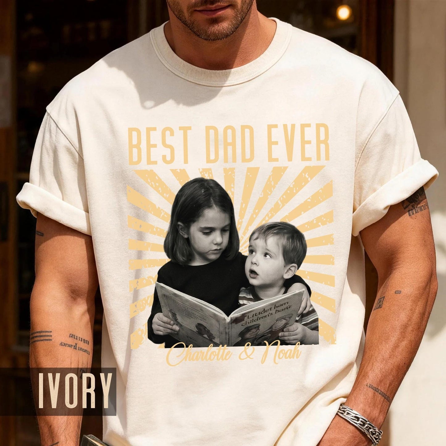 Best Dad Ever Vintage Children Photo Shirt - First Fathers Day Gift  From Kids- Husband Dad Tee