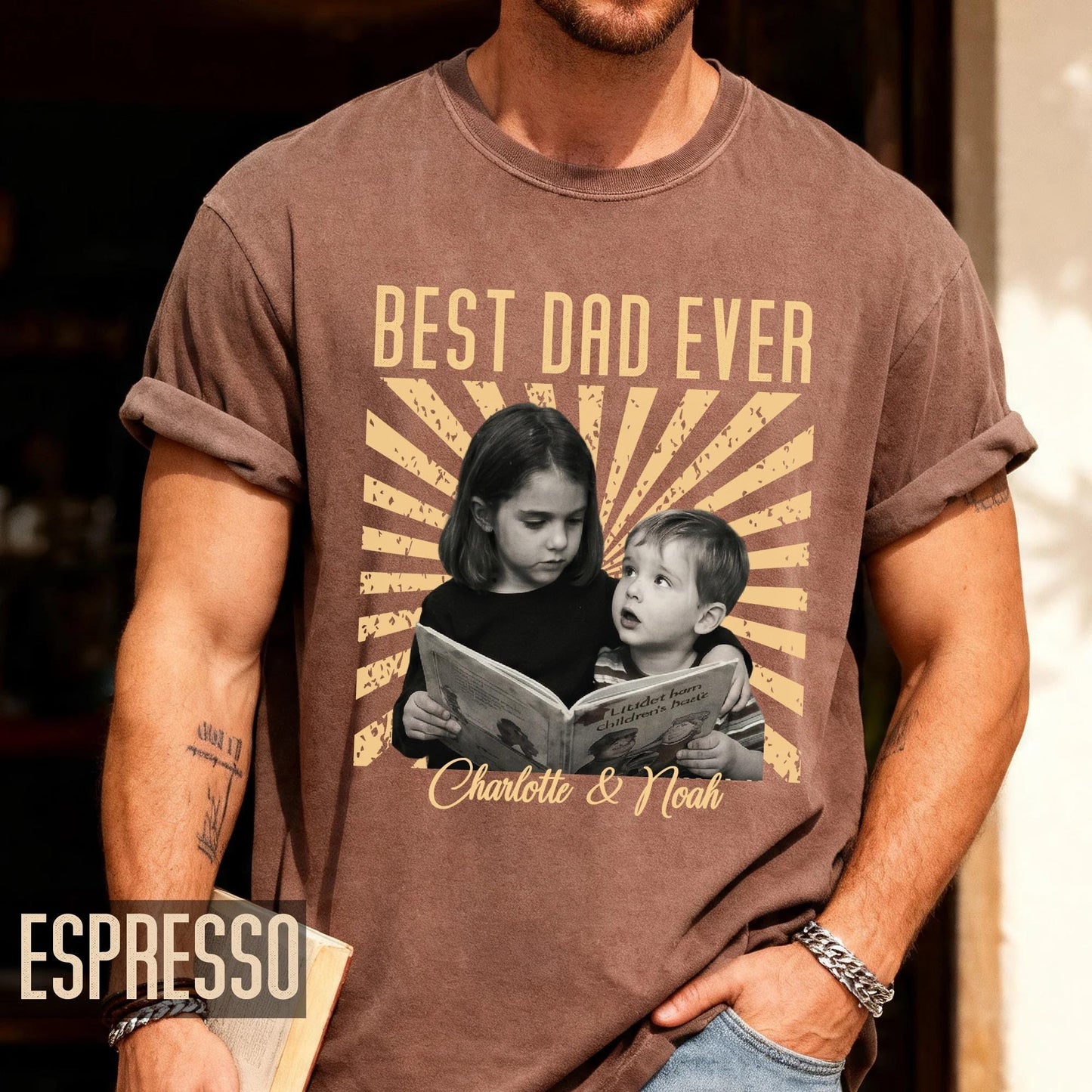 Best Dad Ever Vintage Children Photo Shirt - First Fathers Day Gift  From Kids- Husband Dad Tee