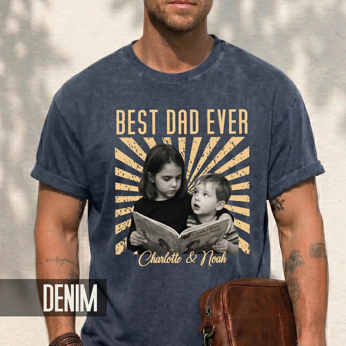 Best Dad Ever Vintage Children Photo Shirt - First Fathers Day Gift  From Kids- Husband Dad Tee