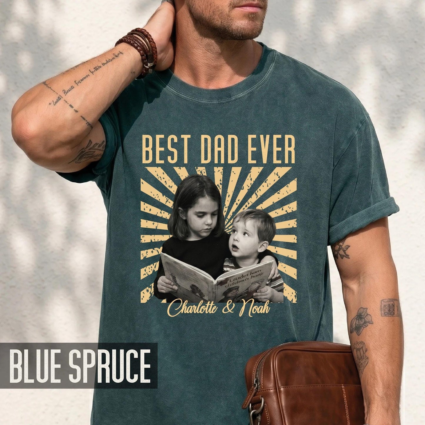 Best Dad Ever Vintage Children Photo Shirt - First Fathers Day Gift  From Kids- Husband Dad Tee