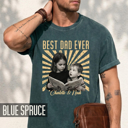 Best Dad Ever Vintage Children Photo Shirt - First Fathers Day Gift  From Kids- Husband Dad Tee