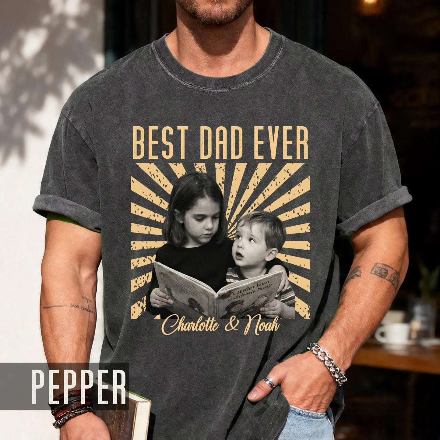 Best Dad Ever Vintage Children Photo Shirt - First Fathers Day Gift  From Kids- Husband Dad Tee
