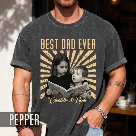 Best Dad Ever Vintage Children Photo Shirt - First Fathers Day Gift  From Kids- Husband Dad Tee