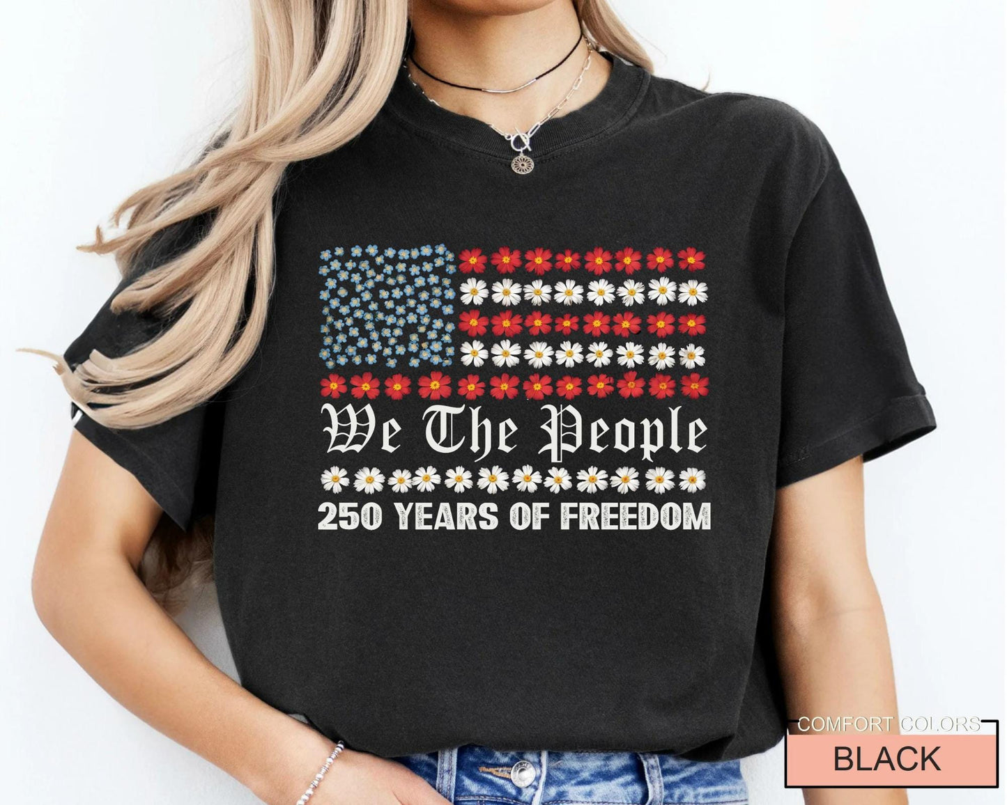 Floral We The People American Flag Shirt, 250 Years of Freedom Flower 4th of July 2026 Tee
