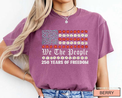 Floral We The People American Flag Shirt, 250 Years of Freedom Flower 4th of July 2026 Tee