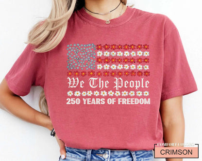 Floral We The People American Flag Shirt, 250 Years of Freedom Flower 4th of July 2026 Tee