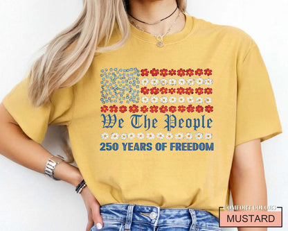 Floral We The People American Flag Shirt, 250 Years of Freedom Flower 4th of July 2026 Tee