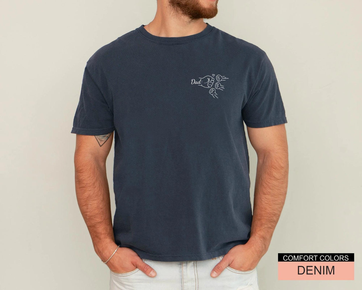 Personalized Dad Fist Bump Shirt, With Kids Names Custom Father's Day Gift Tee