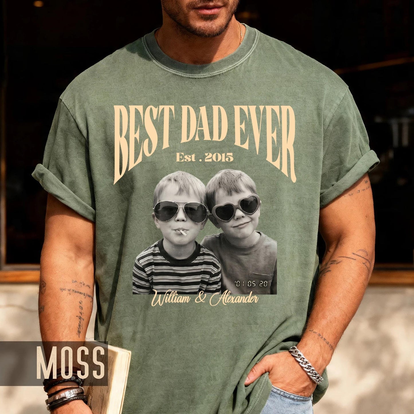 Custom Dad Vintage Photo Shirt, Fathers Day Shirt With Kids Pictures, Best Dad Ever Shirt