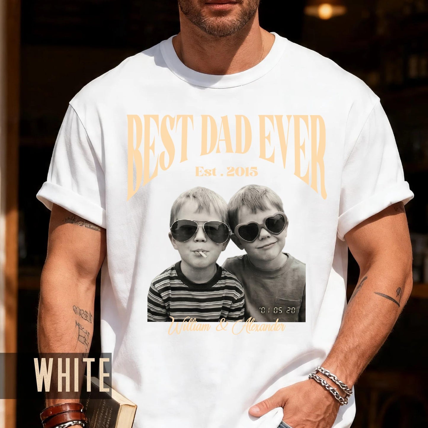 Custom Dad Vintage Photo Shirt, Fathers Day Shirt With Kids Pictures, Best Dad Ever Shirt