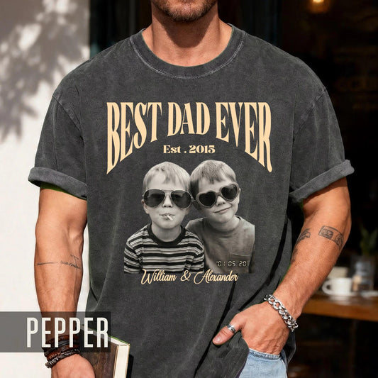 Custom Dad Vintage Photo Shirt, Fathers Day Shirt With Kids Pictures, Best Dad Ever Shirt
