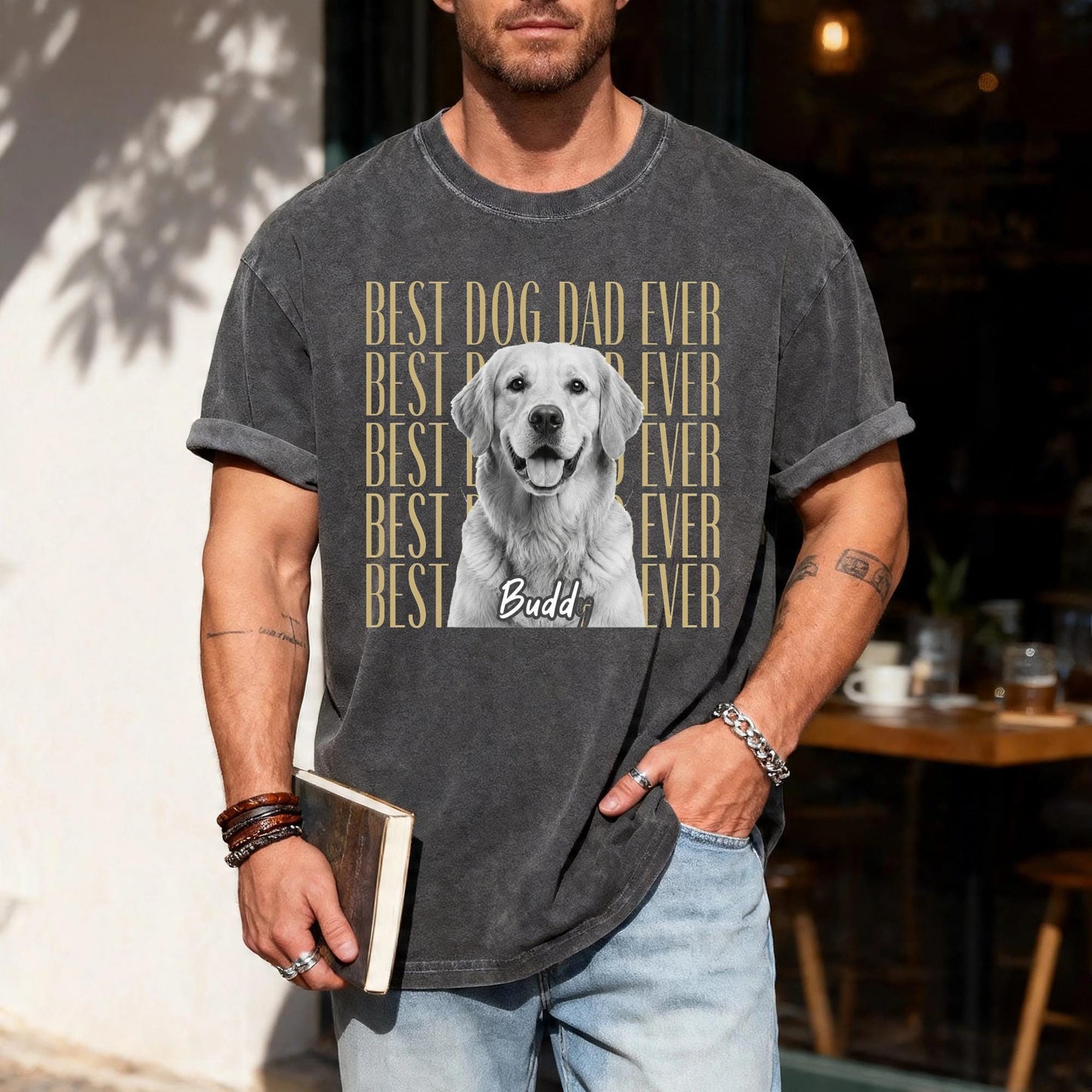 Personalized Dog Photo Dad Shirt, Custom Pet Picture Tee, Husband Present from Wife