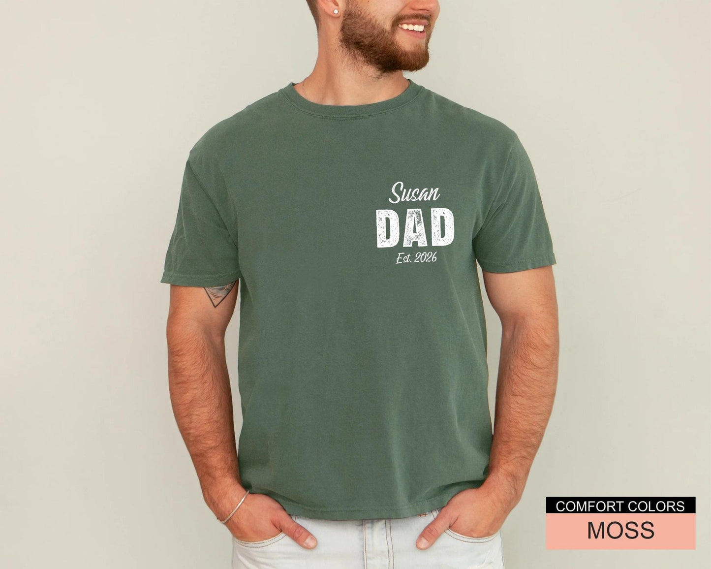 Personalized Dad Est Year Shirt, Custom Child Name New Father Tee, Pregnancy Reveal For Husband