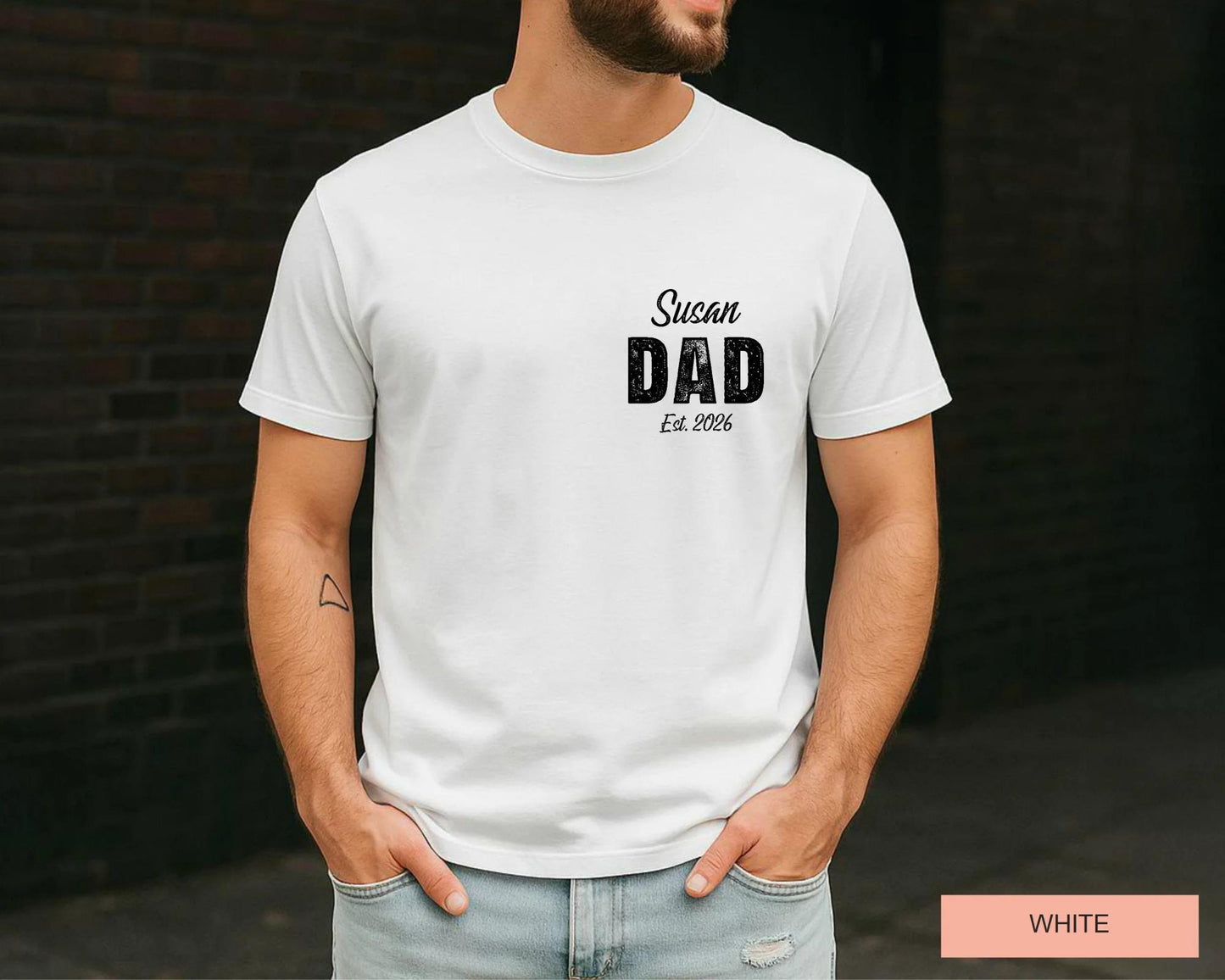Personalized Dad Est Year Shirt, Custom Child Name New Father Tee, Pregnancy Reveal For Husband