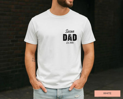 Personalized Dad Est Year Shirt, Custom Child Name New Father Tee, Pregnancy Reveal For Husband