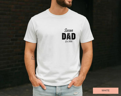 Personalized Dad Est Year Shirt, Custom Child Name New Father Tee, Pregnancy Reveal For Husband