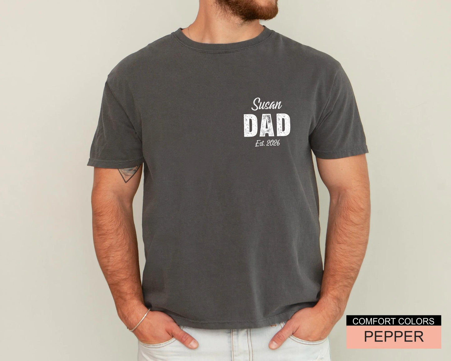 Personalized Dad Est Year Shirt, Custom Child Name New Father Tee, Pregnancy Reveal For Husband