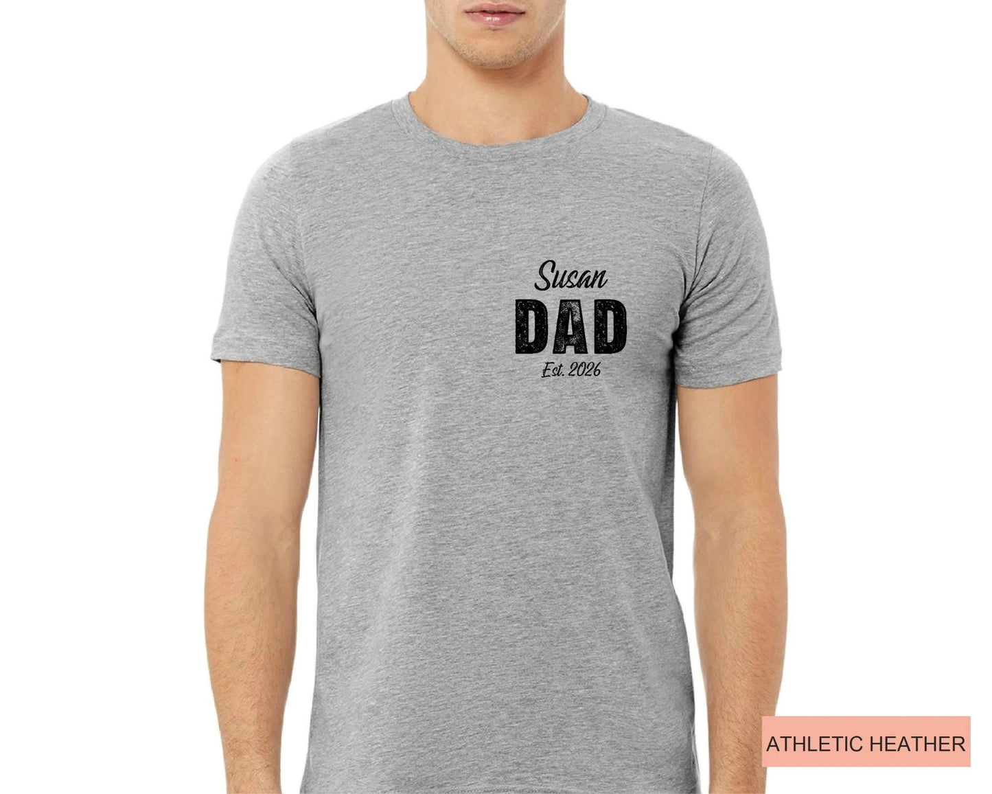 Personalized Dad Est Year Shirt, Custom Child Name New Father Tee, Pregnancy Reveal For Husband