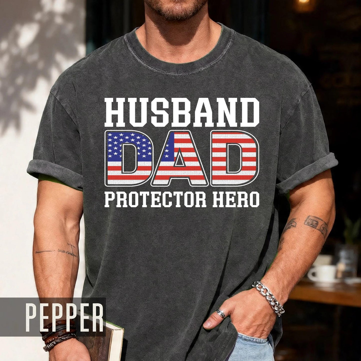 Husband Dad Protector Hero Shirt, American Flag Dad Shirt, Patriotic Father’s Day Gift, USA Pride Military Veteran Dad, Gift for Husband
