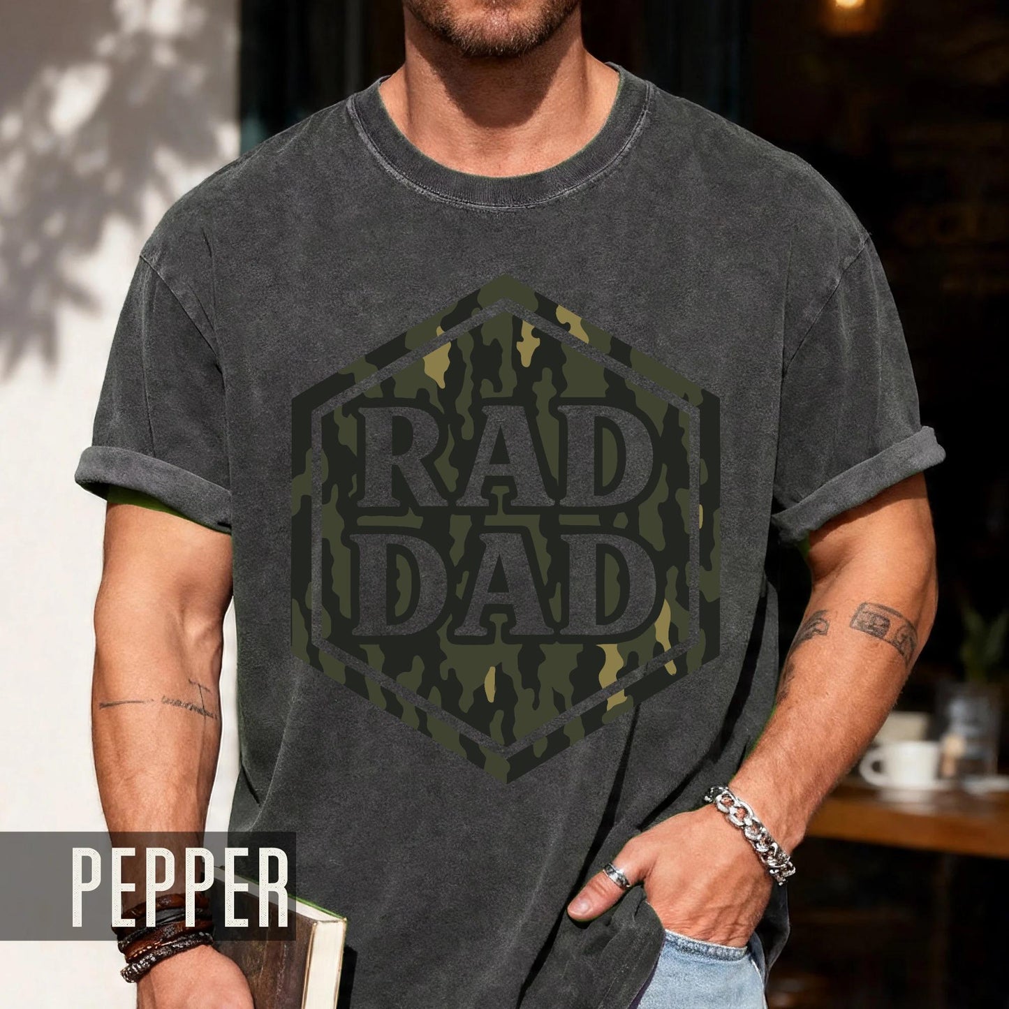Rad Dad Camouflage Print Shirt, Military Father Patriotic Dad Gift, First Fathers Day Present, Gift for Husband, Rad Dad Camo Shirt