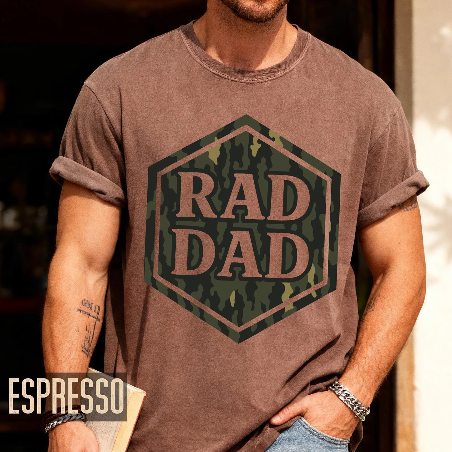 Rad Dad Camouflage Print Shirt, Military Father Patriotic Dad Gift, First Fathers Day Present, Gift for Husband, Rad Dad Camo Shirt