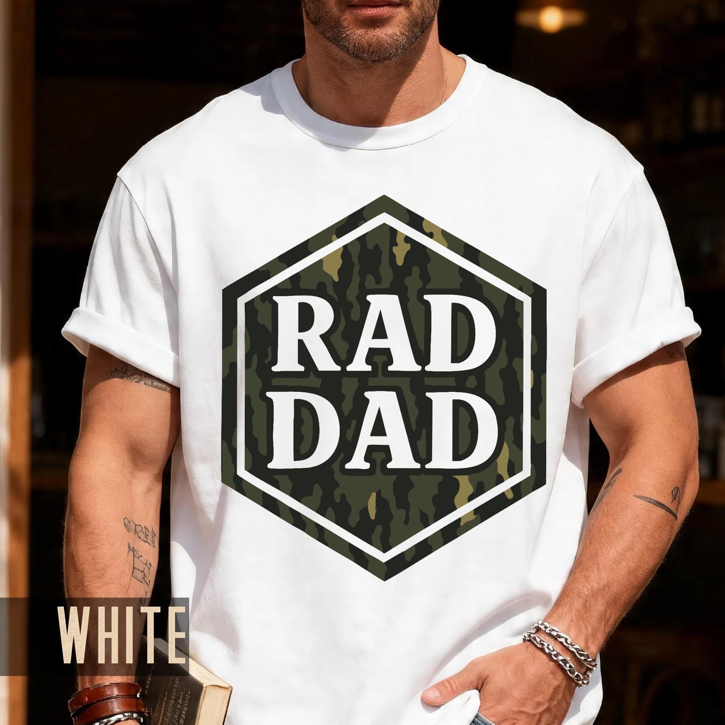 Rad Dad Camouflage Print Shirt, Military Father Patriotic Dad Gift, First Fathers Day Present, Gift for Husband, Rad Dad Camo Shirt