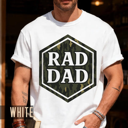 Rad Dad Camouflage Print Shirt, Military Father Patriotic Dad Gift, First Fathers Day Present, Gift for Husband, Rad Dad Camo Shirt