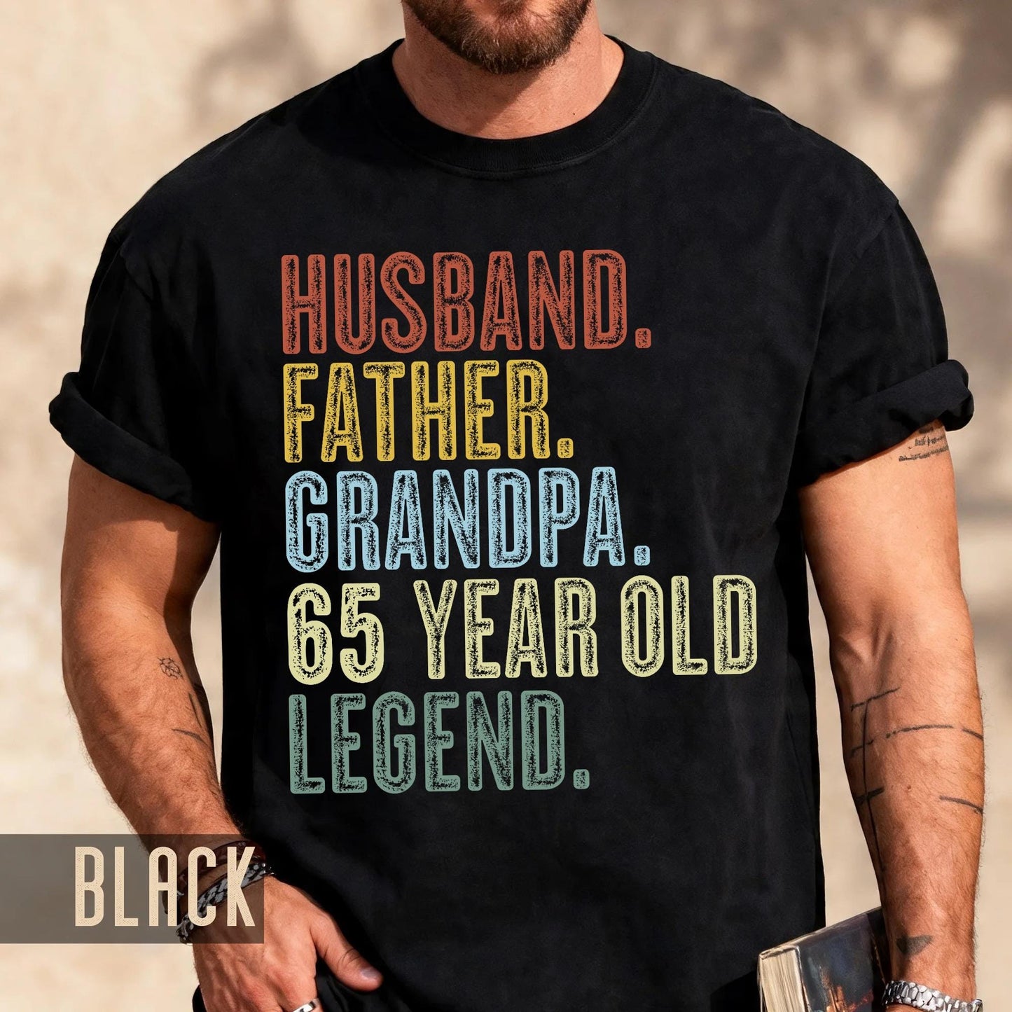 65 Year Old Birthday T-Shirt, Husband Father Grandpa Legend Tee