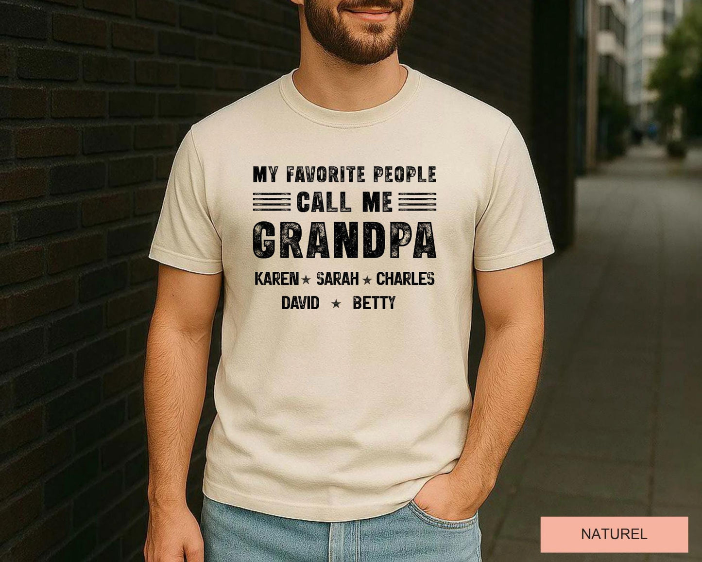 Personalized My Favorite People Call Me Grandpa Shirt, Custom Grandkids Names Tee for Grandfather Fathers Day
