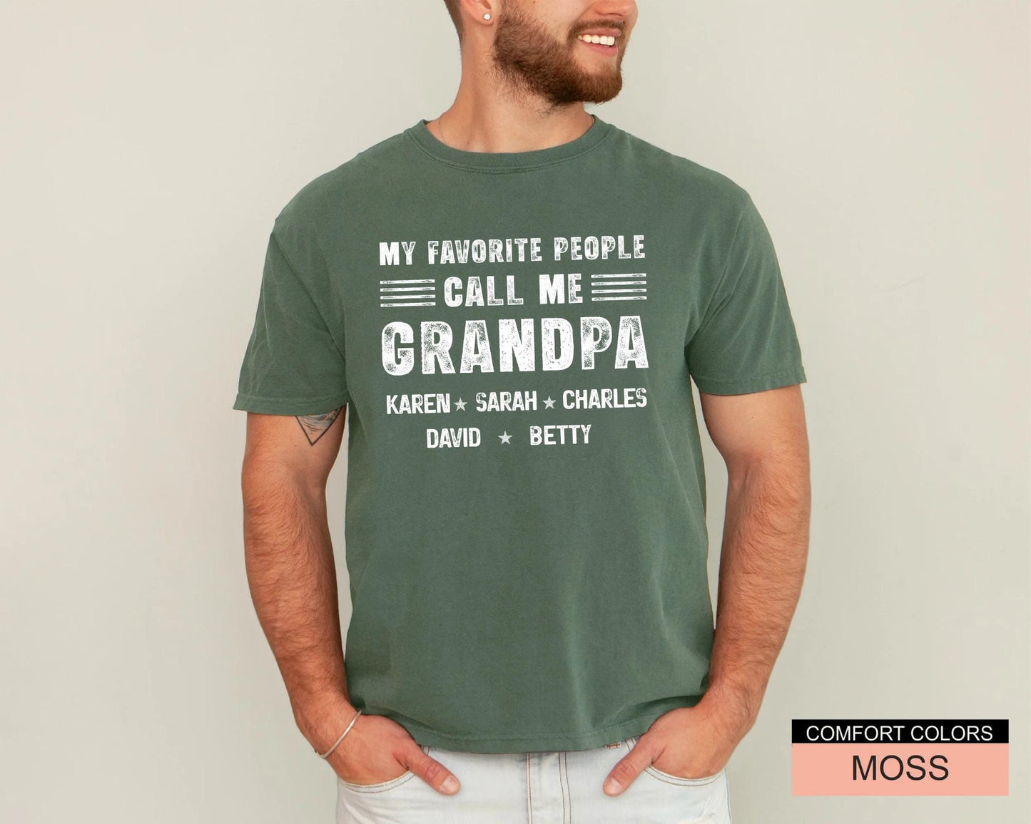 Personalized My Favorite People Call Me Grandpa Shirt, Custom Grandkids Names Tee for Grandfather Fathers Day