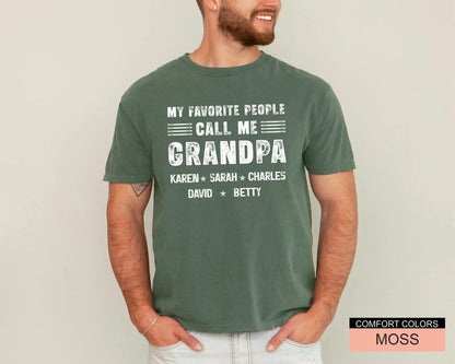 Personalized My Favorite People Call Me Grandpa Shirt, Custom Grandkids Names Tee for Grandfather Fathers Day