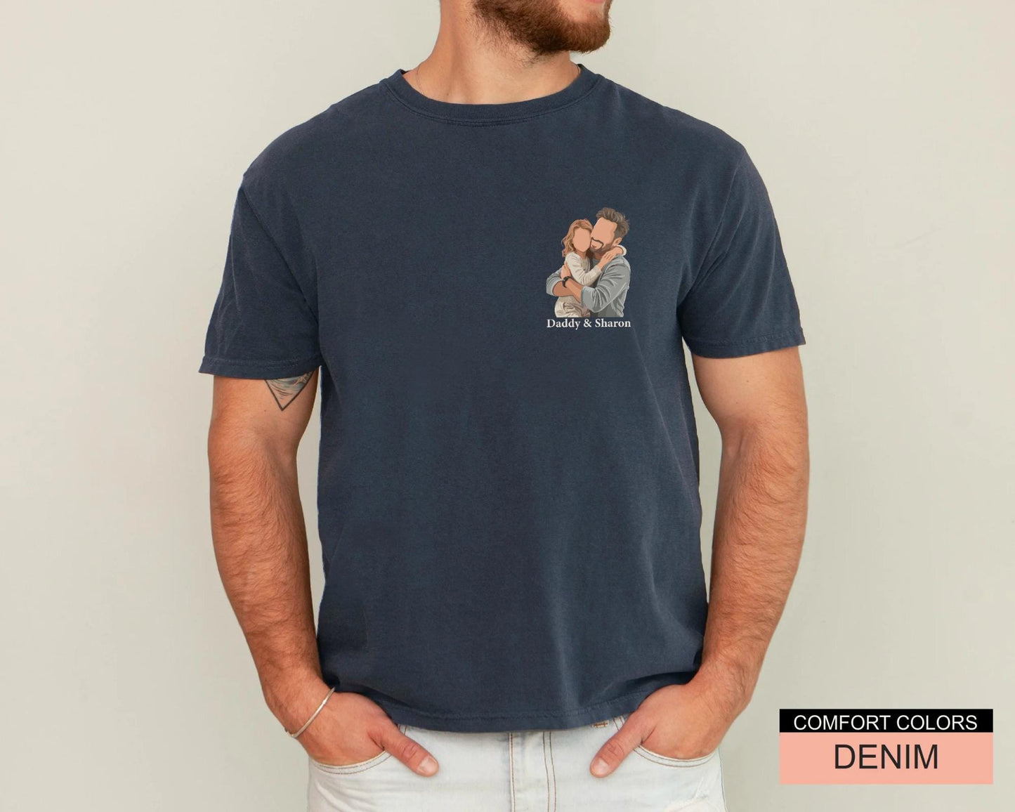 Custom Faceless Daddy and Kid Portrait Shirt, Personalized Father Daughter Photo Illustration Tee