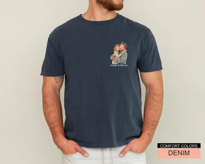 Custom Faceless Daddy and Kid Portrait Shirt, Personalized Father Daughter Photo Illustration Tee