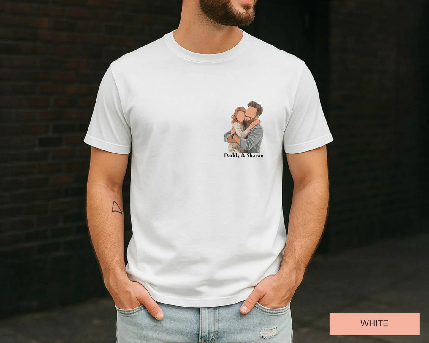 Custom Faceless Daddy and Kid Portrait Shirt, Personalized Father Daughter Photo Illustration Tee