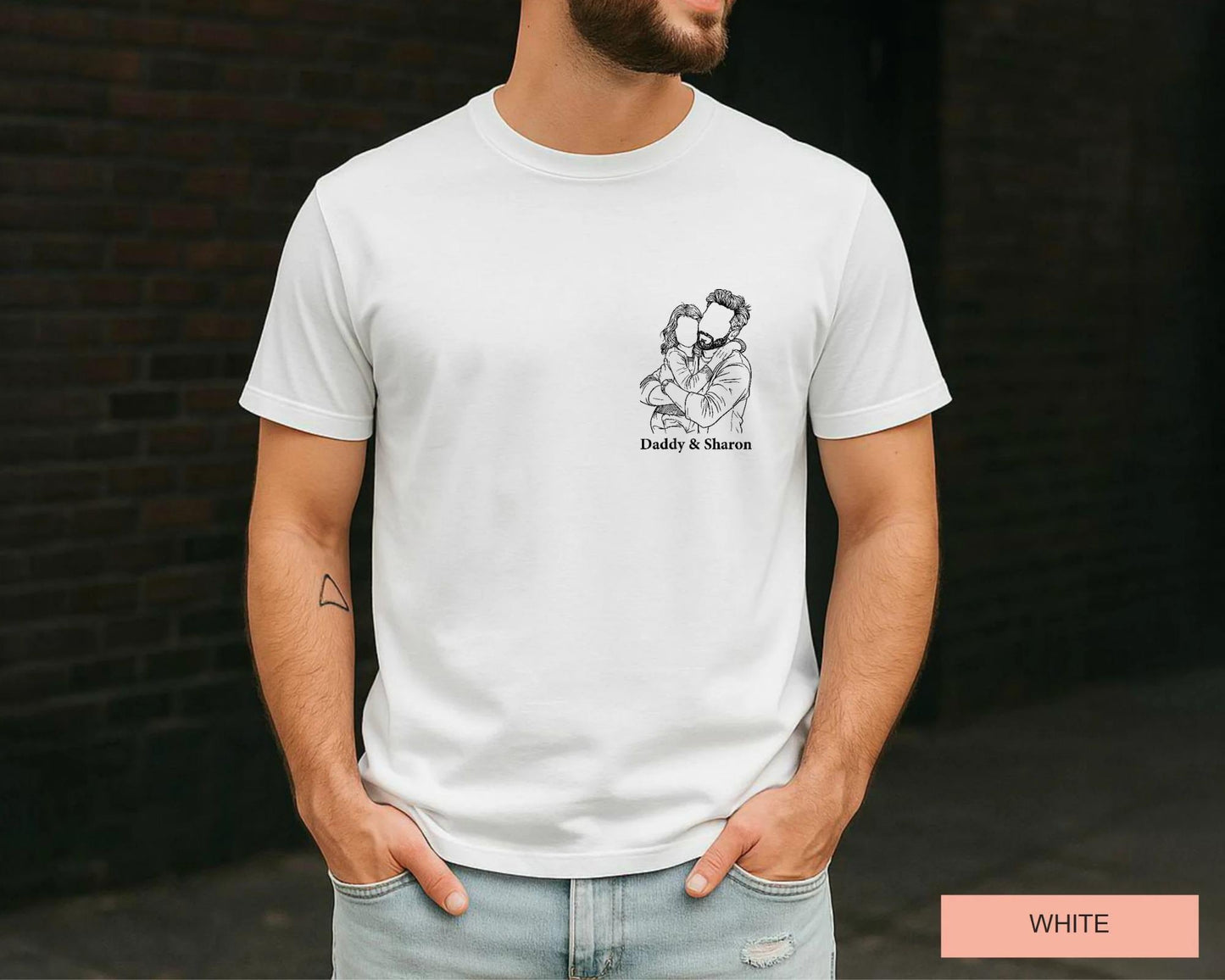 Custom Drawing Portrait Shirt, Personalized Father Daughter Outline Tee