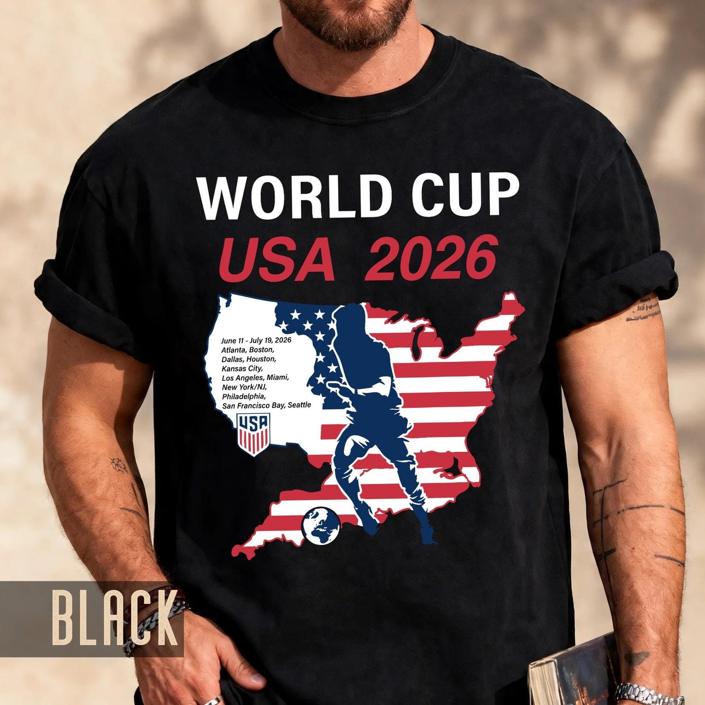 World Cup USA 2026 Soccer Shirt, United States Football Tournament Tee, Host Cities Fan Gear Top, Patriotic American Flag Map