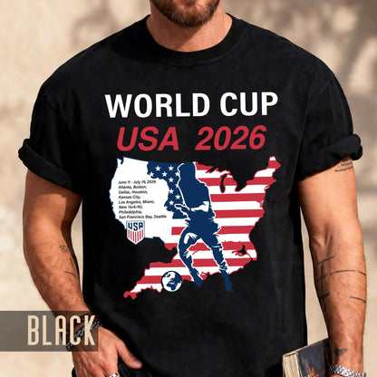 World Cup USA 2026 Soccer Shirt, United States Football Tournament Tee, Host Cities Fan Gear Top, Patriotic American Flag Map